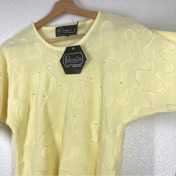 Vintage 80s Rochelle California Cottagecore Short Sleeve Sweater Small Yellow - Picture 8 of 14